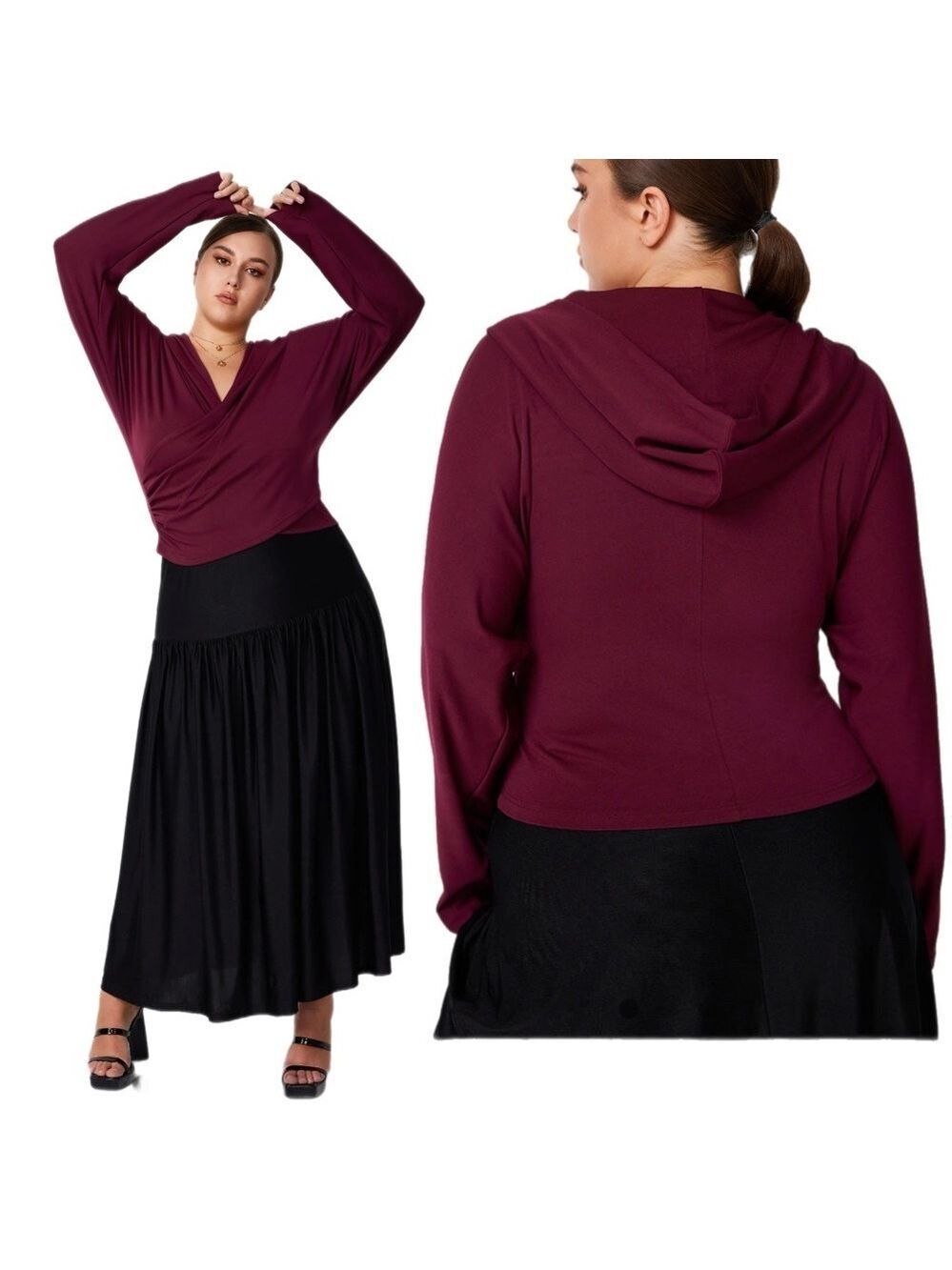 CIDER CURVE PLUS HOODED SOLID RUCHED LONG SLEEVE TEE NWT in Size 2X